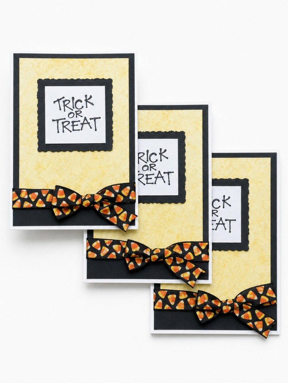 Set of 3 Handmade Halloween Cards – Trick or Treat Candy Corn Design